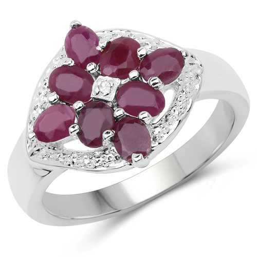 1.76 Carat Genuine Ruby and White Diamond .925 Sterling Silver Ring