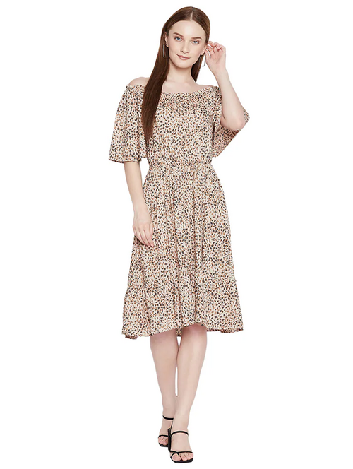 Women Fit and Flare Beige Dress (Size XL)