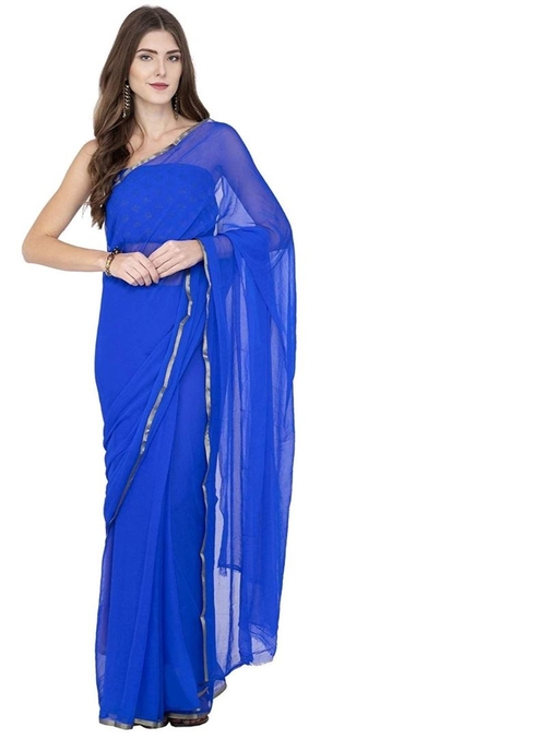 Generic Women's Chiffon Saree (Royal Blue, 5-6