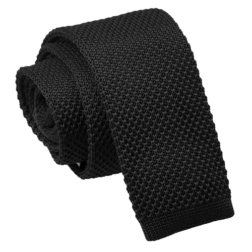 Plain Knitted Skinny Tie - Black