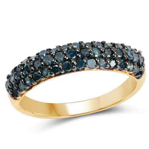 14K Yellow Gold Plated 0.65 Carat Genuine Blue Diamond .925 Sterling