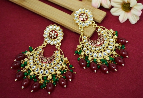 Traditional Kundan Gold Plated Pearl Drop Earrings Jewellery For Women