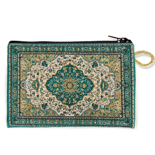 Green With Gold Tapestry Pouch Case 