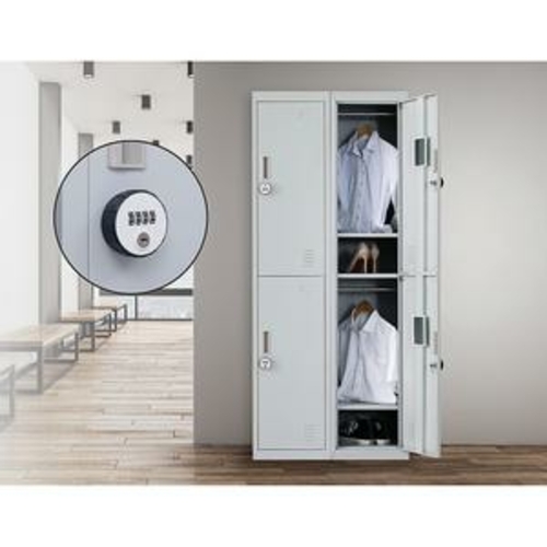 Grey Four-Door Office Gym Shed Storage Locker- 4-Digit Combination