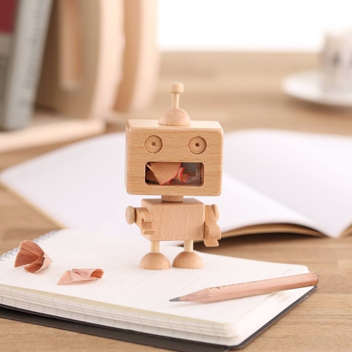 Wooden Robot Pencil Sharpener