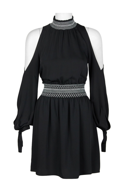 Laundry High Neck Cold Shoulder Long Sleeve Bodycon Keyhole Back