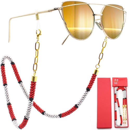 SIGONNA Eyeglass Chain Holder Necklace   Premium Beaded Glasses Strap 