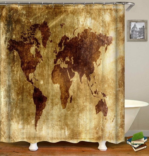 Old Leather Sheet World Map Shower Curtain