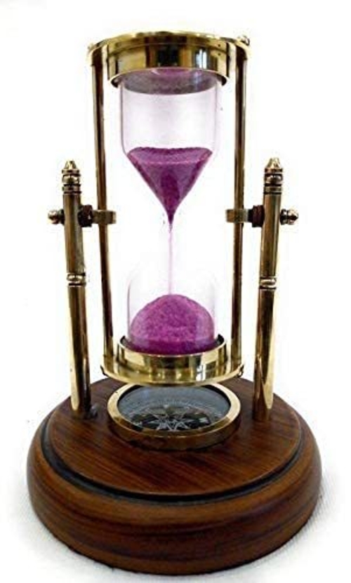 Sand Timer sandclock Antique Brass Sand Timer with Compass on Wooden