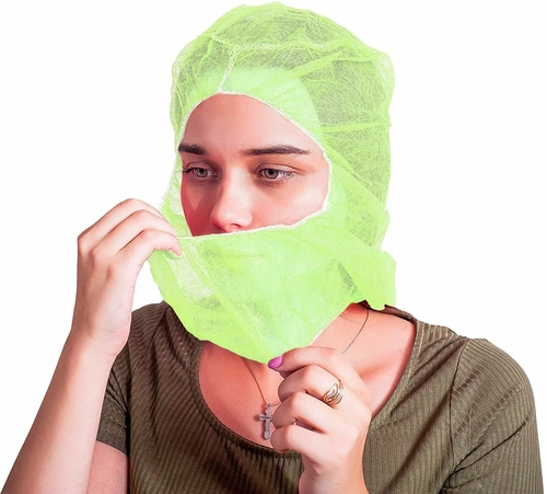 100 Pack Polypropylene Hooded Caps Green Non Woven Hoods with Elastic
