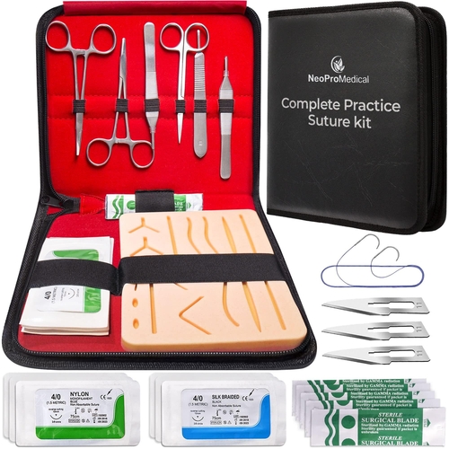 Complete Sterile Suture Practice Kit for First Aid Field Emergency and