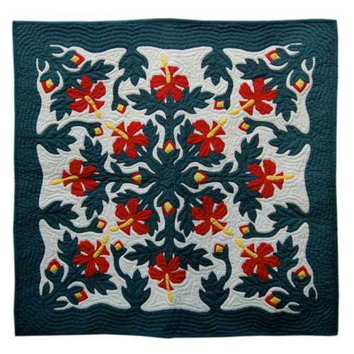 42″ Hawaiian Quilt Wall Hanging – MC Red Hibiscus Design
