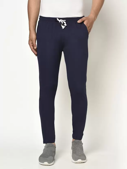 Men Solid Blue Track Pants Size L