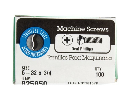 Hillman 0825850 6-32 x 0.75 in. Machine Screw  Oval Head  Phillips