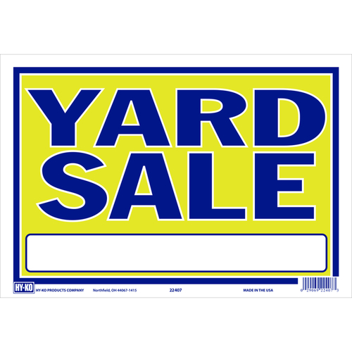 Hy-Ko 5992789 9 x 13 in. English Yard Sale Polystyrene Sign - Yellow &