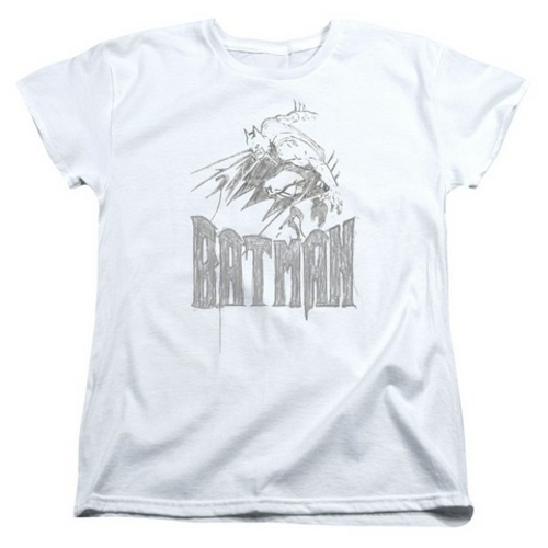 Trevco Batman-Knight Sketch - Short Sleeve Womens Tee - White- Medium