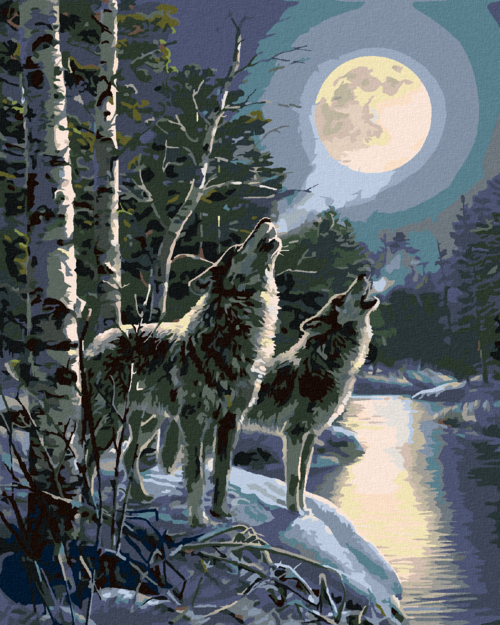 Zuty - Paint by Numbers - WOLVES HOWLING UNDER THE FULL MOON (JAMES