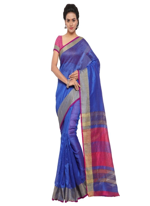 Generic Women's Tussar Silk Saree (Blue, 5-6 Mtrs)