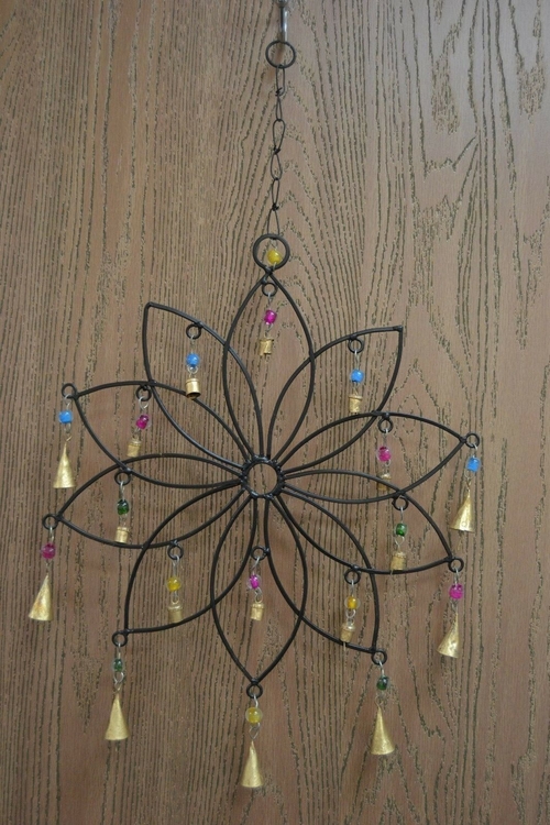 Handmade Flower Rusty Iron Metal Bells Windchime