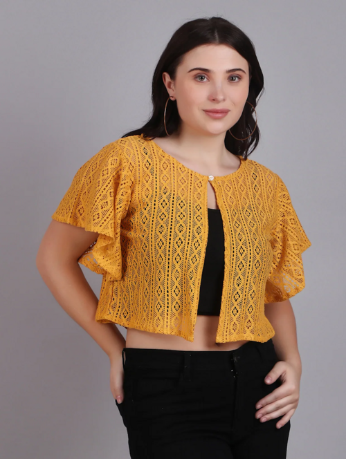Mustard Lace Regular Shrug(SizeXL)(ColorYellow)