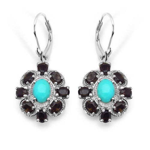 3.68 Carat Genuine Turquoise & Smoky Topaz .925 Sterling Silver