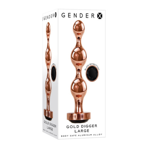 Gender X Gold Digger Rose Gold Beaded Anal Plug With Black Gemstone