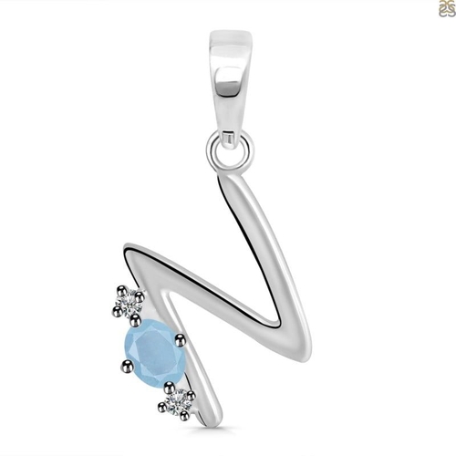 Aquamarine & White Topaz Alphabet N Pendant  Artificial