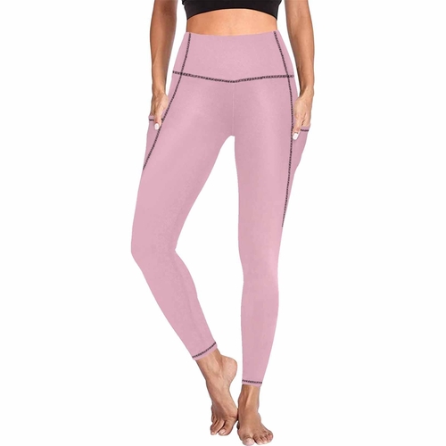 Womens Leggings with Pockets - Fitness Pants / Rosewater Red
