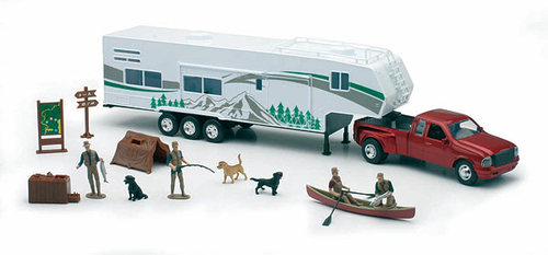 New-Ray NEWSS-10706 Ford Pickup Truck with Fifth Wheel Camper & Ca