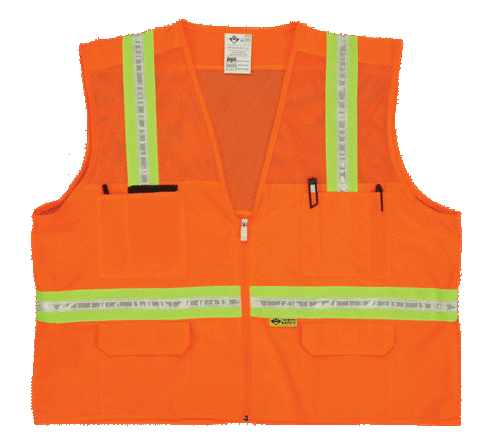 2W 8038-M L Mesh Multi-Pocket Surveyor Vest - Orange- Large
