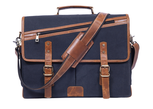 16 Inch Canvas Leather Briefcase Computer Laptop Book Large Satchel