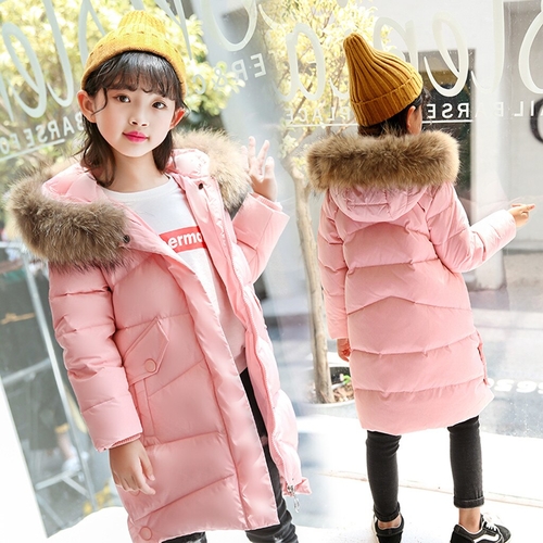 Kids Girls Winter Faux Fur Hooded Parka Down Coat