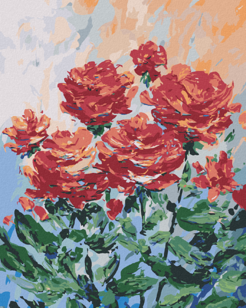 Paint by Numbers - RED FLOWERS ON GREY BACKGROUND