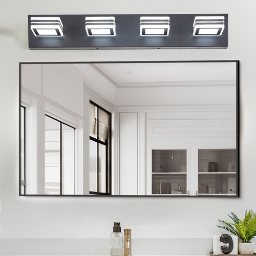 LED Modern Black Vanity Lights, 4-Lights Acrylic Matte Black Bathroom