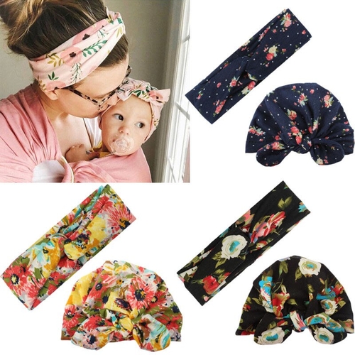 2PCS Womens & Kids Girls Boys Baby Flowers
