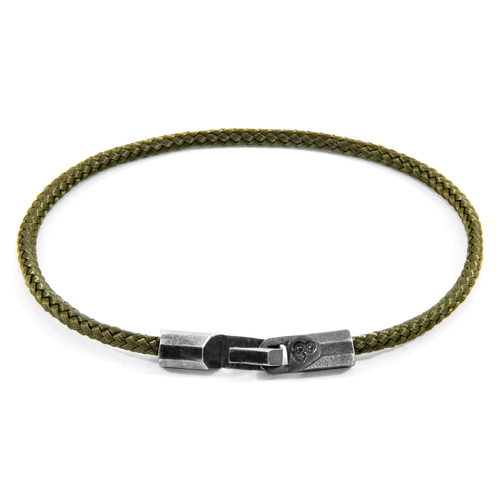 Khaki Green Talbot Silver and Rope Bracelet 