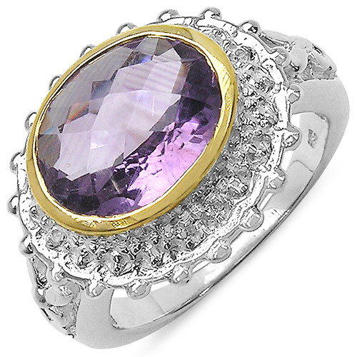 Two Tone Plated 4.36 Carat Genuine Amethyst & White Topaz .925