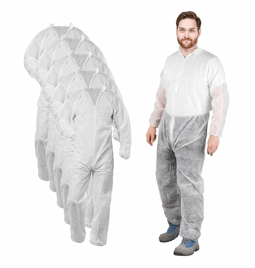 Вisposable Сoveralls Large. 100 Pack White Adult Protective Suits with