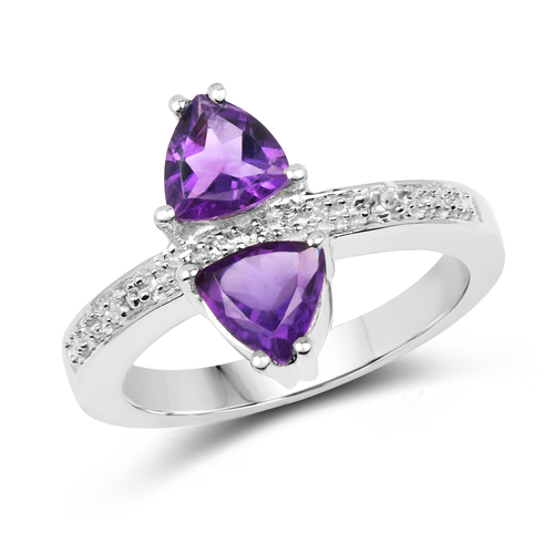 1.01 Carat Genuine Amethyst & White Topaz .925 Sterling Silver Ring
