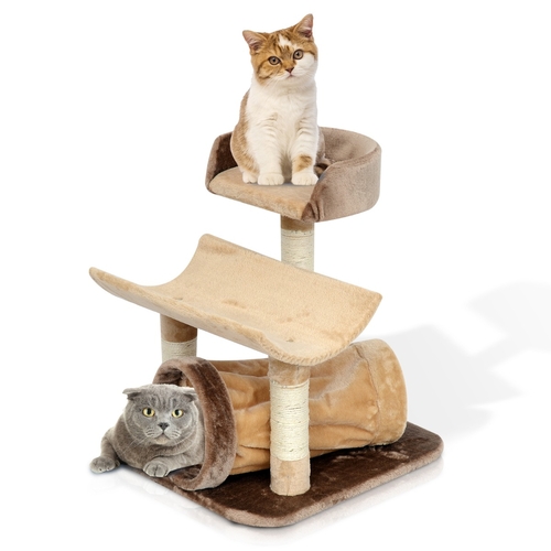 PawHut 29" Cat Tree Scratcher Post Pet Furniture with Tunnel Brown