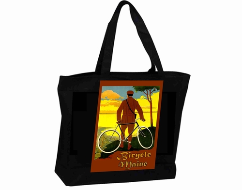 Tote Bag XL Travel Poster bicycle in Maine 1910 Vintage