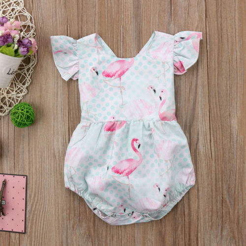 Infant Baby Girl Cute Outfit Flamingo Bodysuit