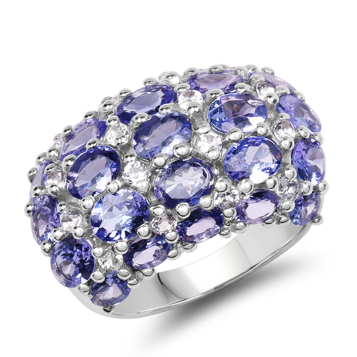 7.29 Carat Genuine Tanzanite and White Topaz .925 Sterling Silver Ring