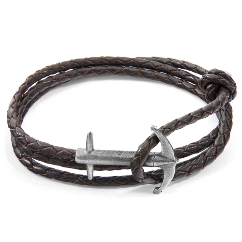 Dark Brown Admiral Silver & Leather Bracelet