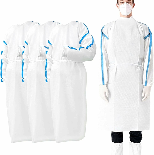 Disposable Gowns Large. Pack of 25 White Isolation Gowns. 50 gsm