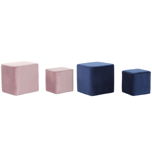 Footrest DKD Home Decor Navy Blue Light Pink Wood Plastic Velvet Urban