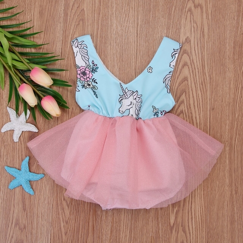 Newborn Toddler Baby Girls Sleeveless Unicorn Lace