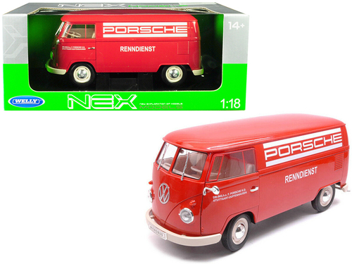 1963 Volkswagen T1 Microbus \Porsche\ Red 1/18 Diecast Model by Welly
