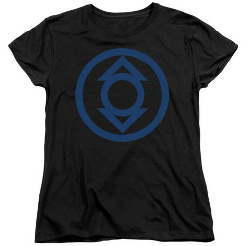 Trevco Green Lantern-Blue Emblem Short Sleeve Womens Tee, Black - 