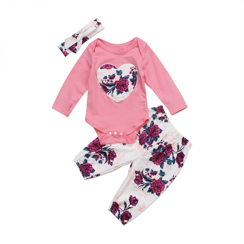 3pcs Newborn Kid Baby Girl Floral Clothes Set Long